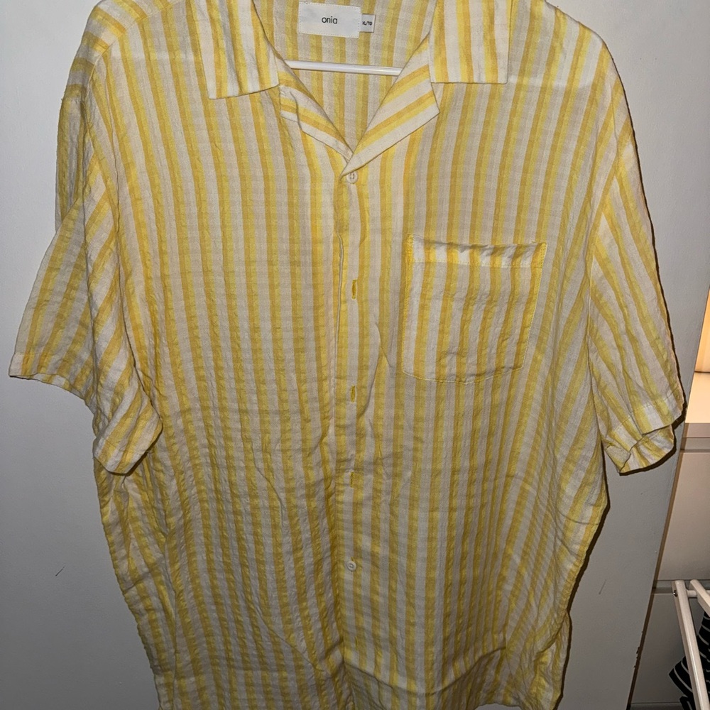 Onia Yellow and White Striped Casual Shirt
